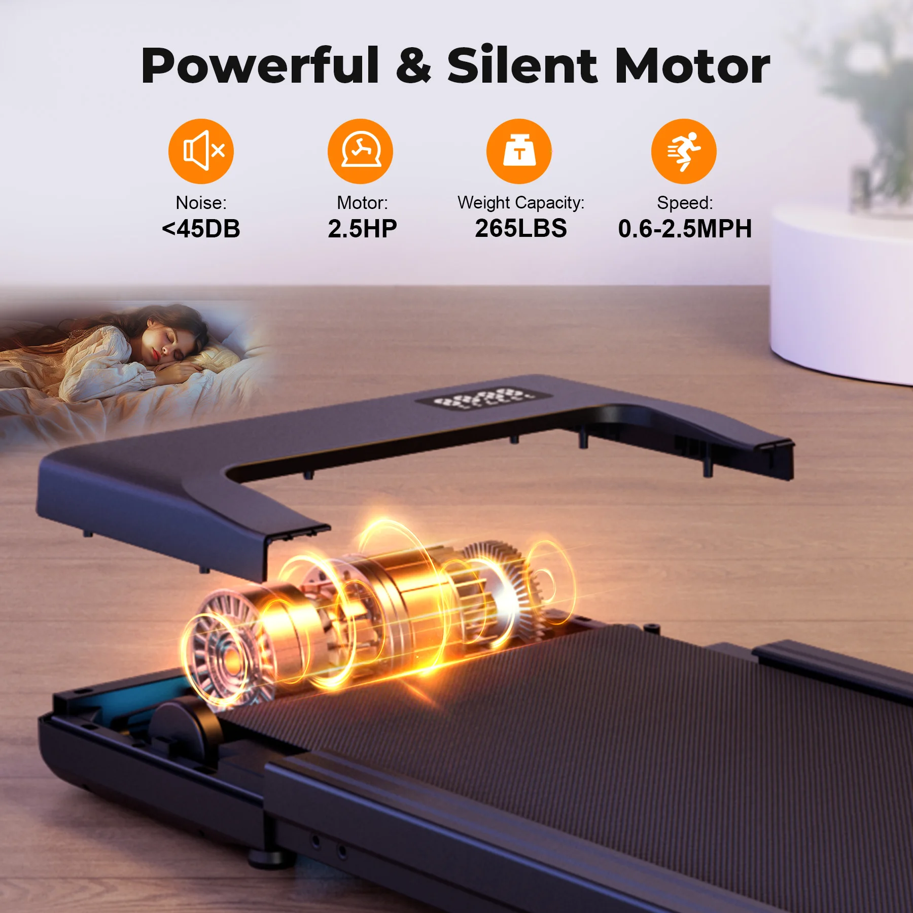 Walking Pad Under Desk Treadmill 2 in 1 Portable Treadmill with Remote Control LED Display 2.5HP Walkingpad for Home&Office - Image 4