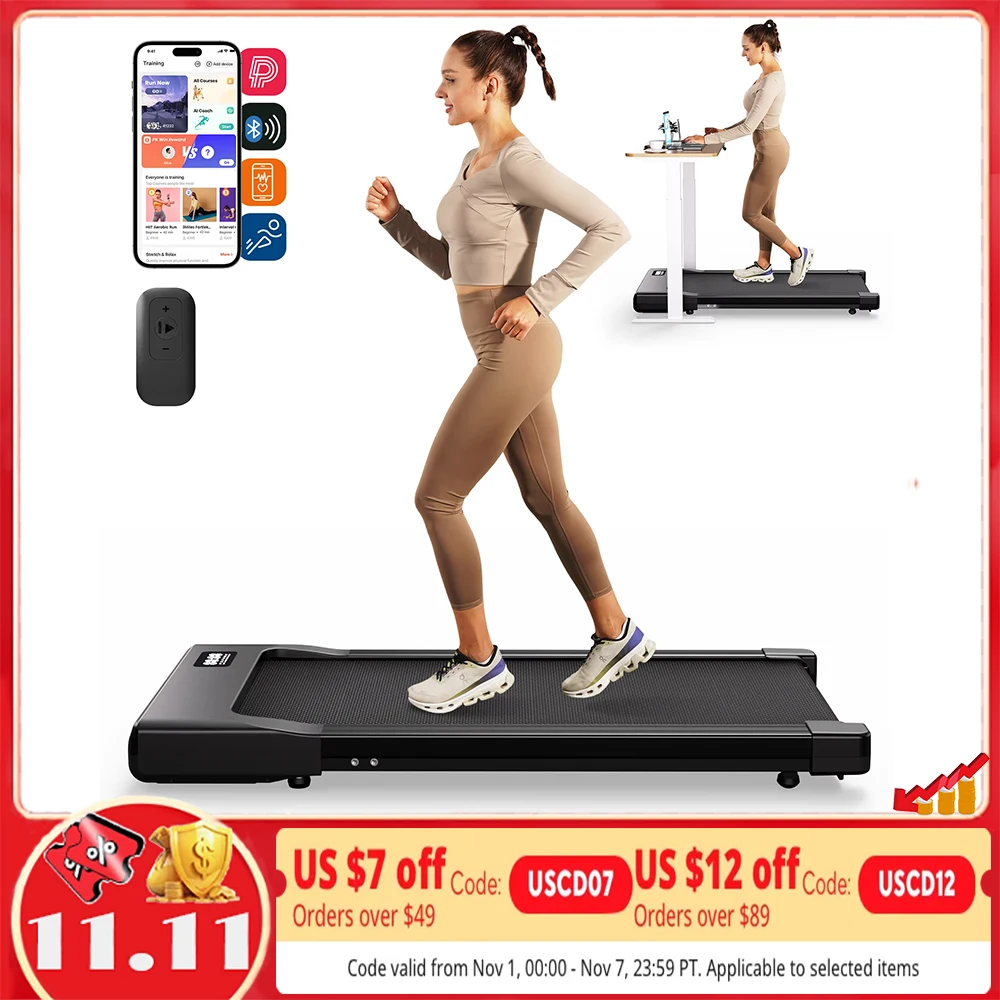 Walking Pad Under Desk Treadmill 2 in 1 Portable Treadmill with Remote Control LED Display 2.5HP Walkingpad for Home&Office