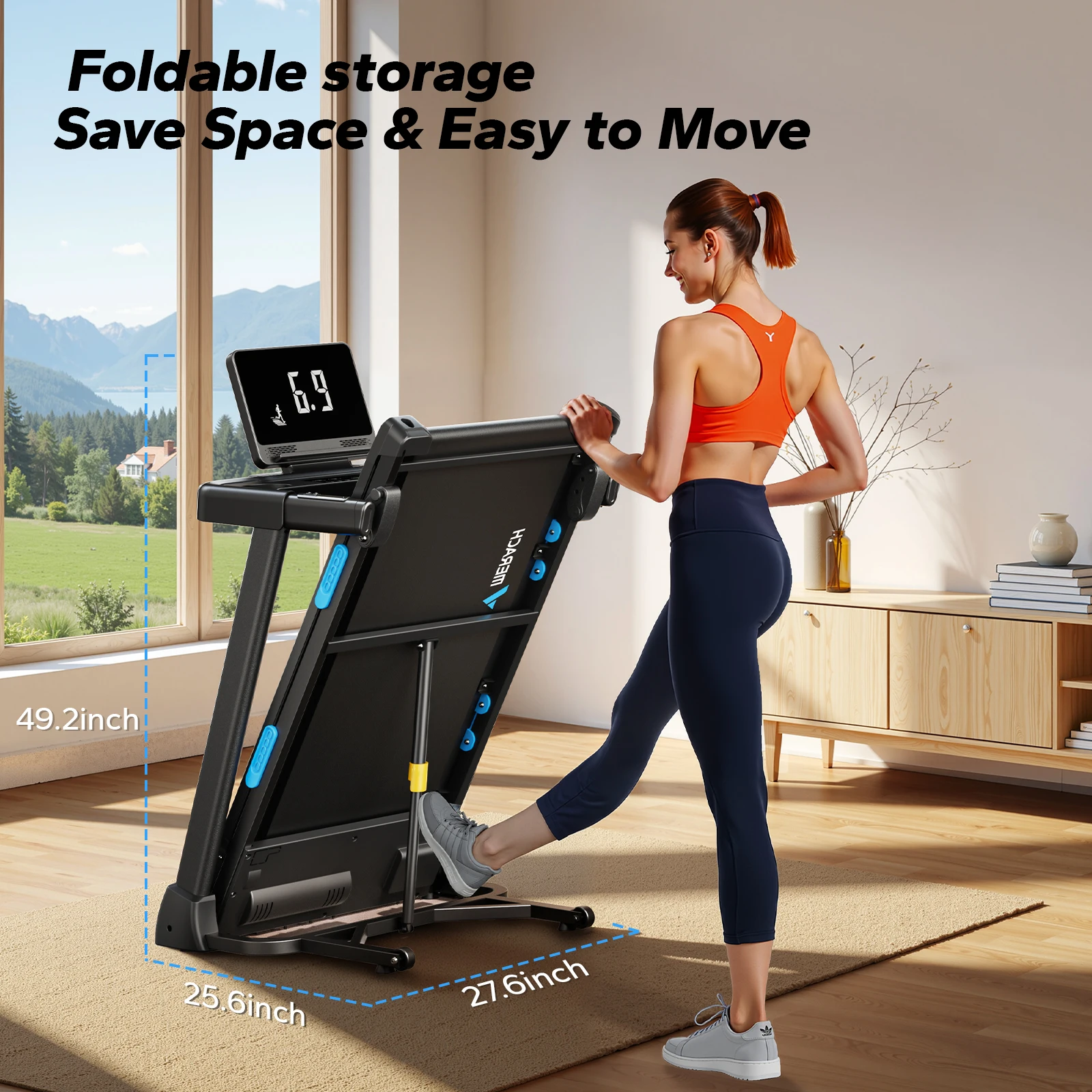 MERACH Foldable Treadmill T12 Incline Quiet Treadmills Double Deck Technology 4 Silicone Shock Cushion Heart Rate Monitoring - Image 5