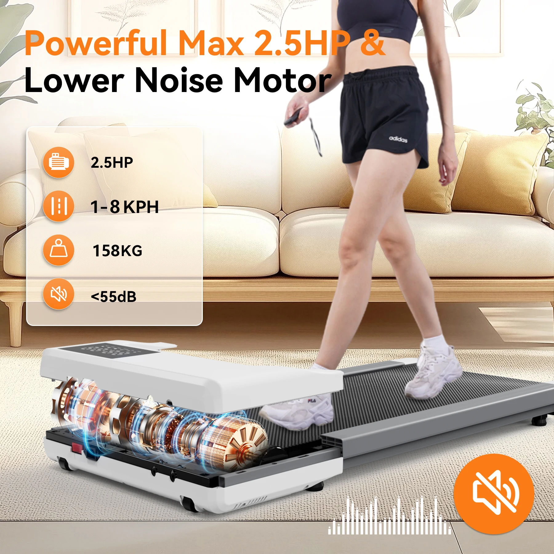 Treadmills 39.37inch Running Belt 2in1 Under Desk for Home Office Treadmill Walkingpad 2.5HP Romote Control 5MPH Exerice Machine - Image 4