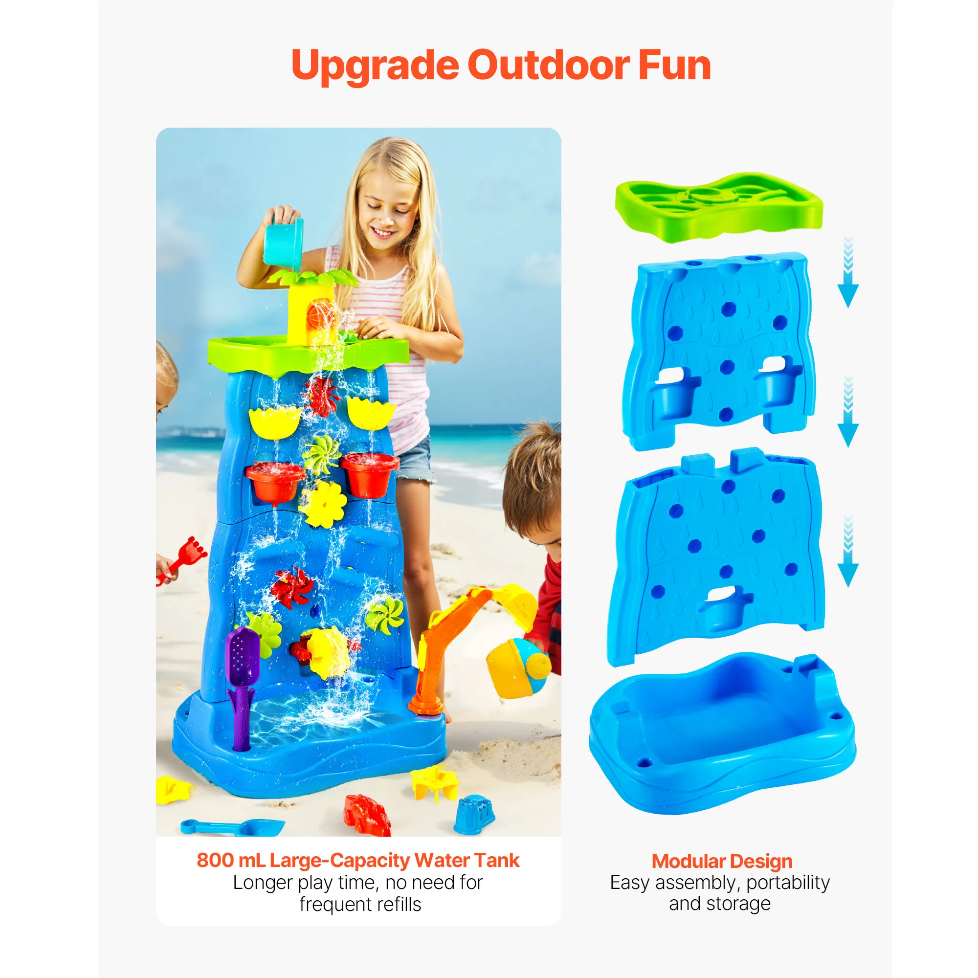 SucceBuy Water Play Table Kids Outdoor Beach Toy with 37PCS Accessories Double-Sided Summer Sand Platform for Children Gifts - Image 6