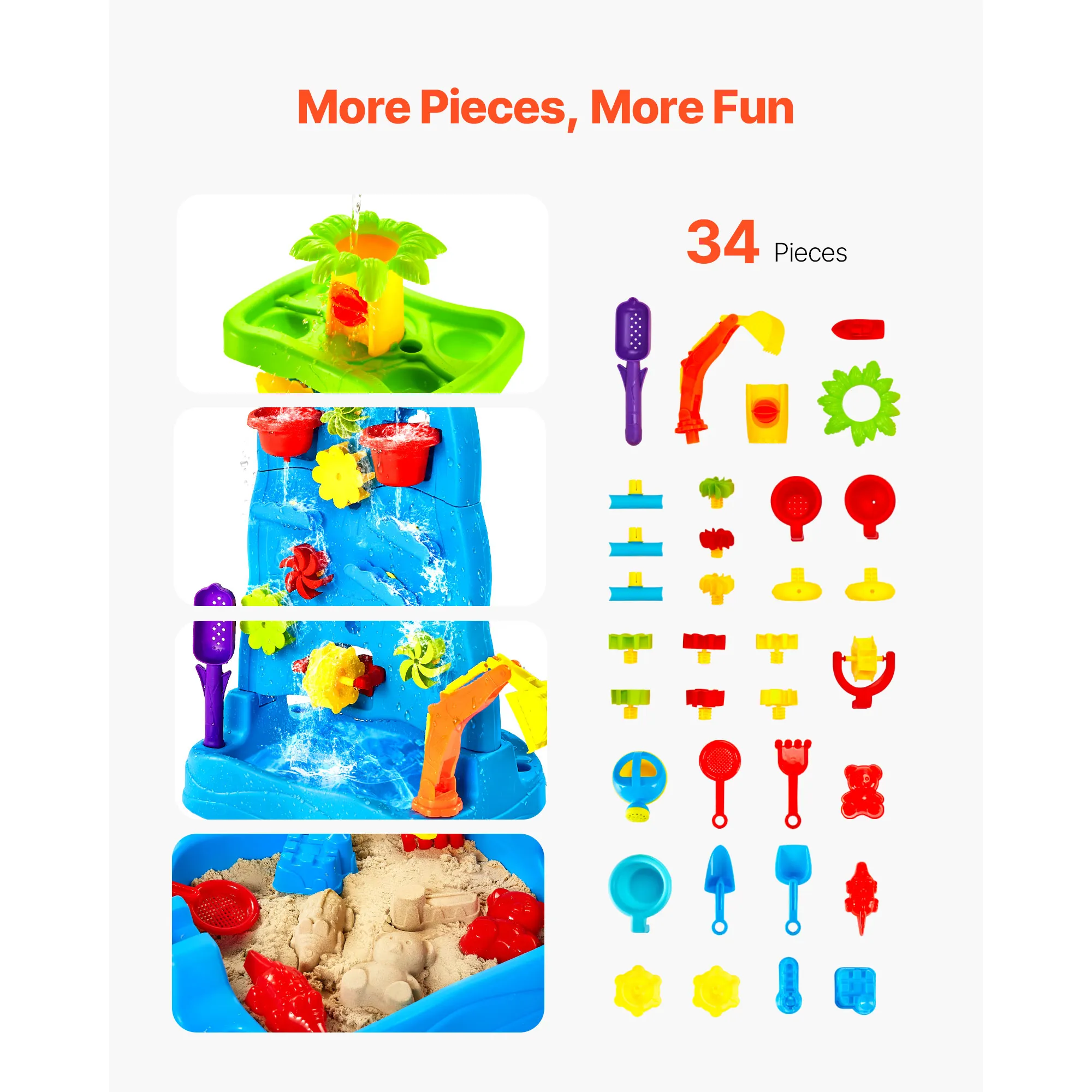SucceBuy Water Play Table Kids Outdoor Beach Toy with 37PCS Accessories Double-Sided Summer Sand Platform for Children Gifts - Image 3