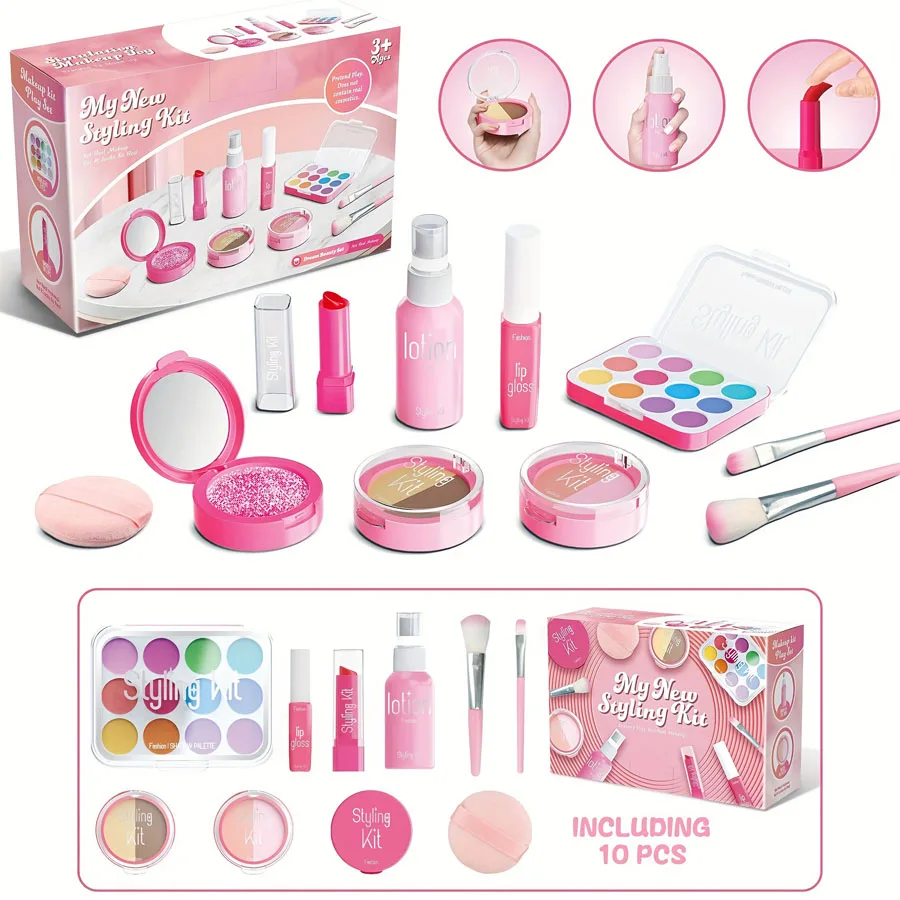 Children's Makeup Toy Set Simulated Beauty Makeup Box Set No Smearing No Liquid 10 Piece Non-toxic Set (Non Real Makeup)