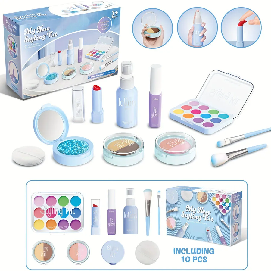 Children's Makeup Toy Set Simulated Beauty Makeup Box Set No Smearing No Liquid 10 Piece Non-toxic Set (Non Real Makeup) - Image 6