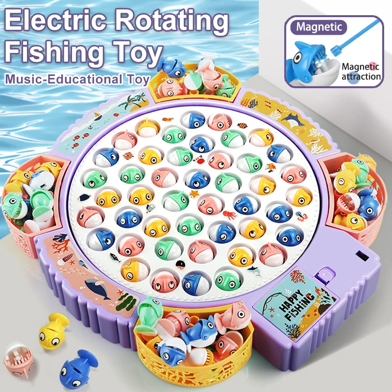 Magnetic Rotating Fishing Game Plate - Fishing Toy with Music to Develop Hand-Eye Coordination for kids Christmas Birthday Gifts