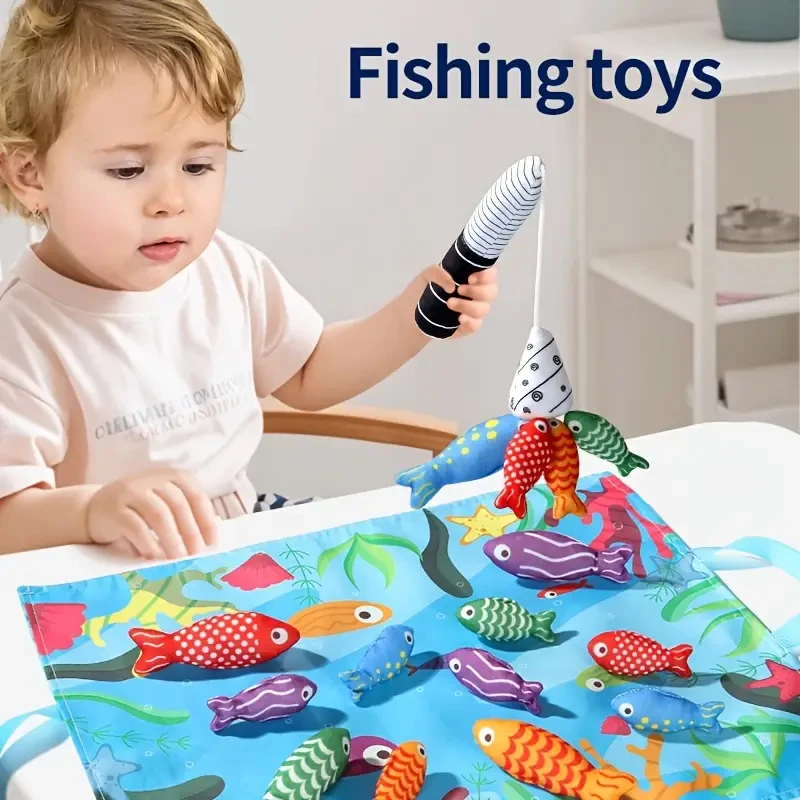 Montessori Fish Toys Cloth Fishing Game for Toddlers 6 to 12 Months Sensory Toy Stacking Cups Number Counting Color Sorting Gift