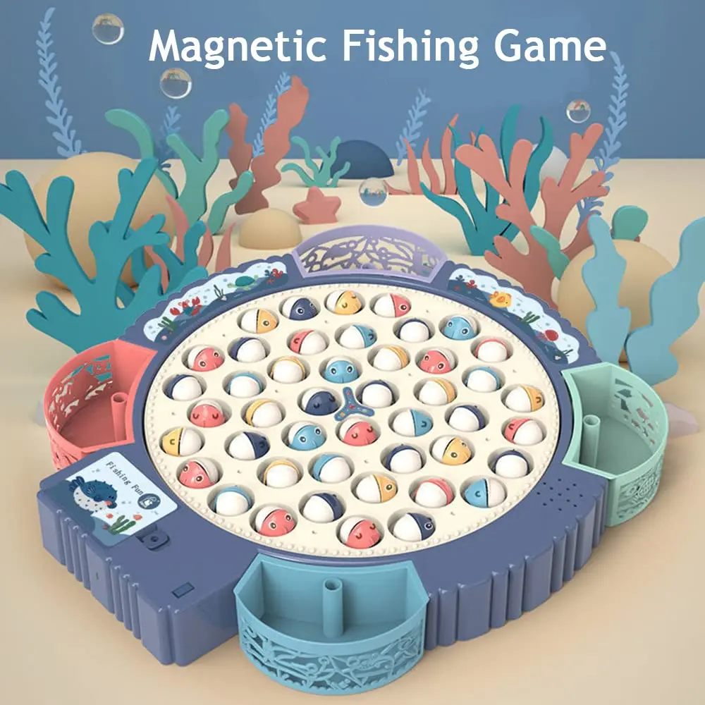 Magnetic Fishing Game for Kids Toddlers,Rotating Pond Toy with Music & Lights,Montessori Learning Toys,Child Board Games Gifts