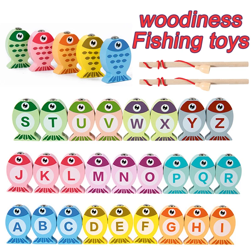 Children Wooden Fishing Game Toys Gift Early Education Alphabet Numeric Cognitive Toys Children Interactive Games Toys for Gifts