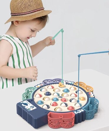 35PCS Electric Fishing Game Toy with Music and Cute Stickers, Magnetic Rotating Fun Fishing Toy for Children, Hook Spin Fishes