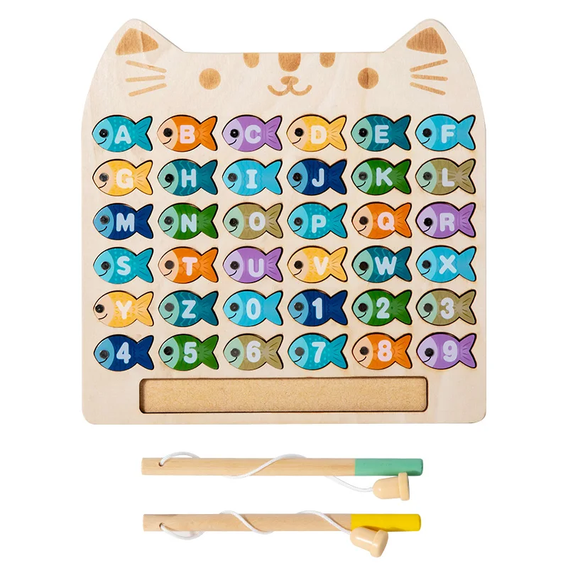 Kids Wooden Fishing Game Toys Gifts Early Education Alphabet Numeric Cognitive Toys Children Interactive Games Toys for Gifts