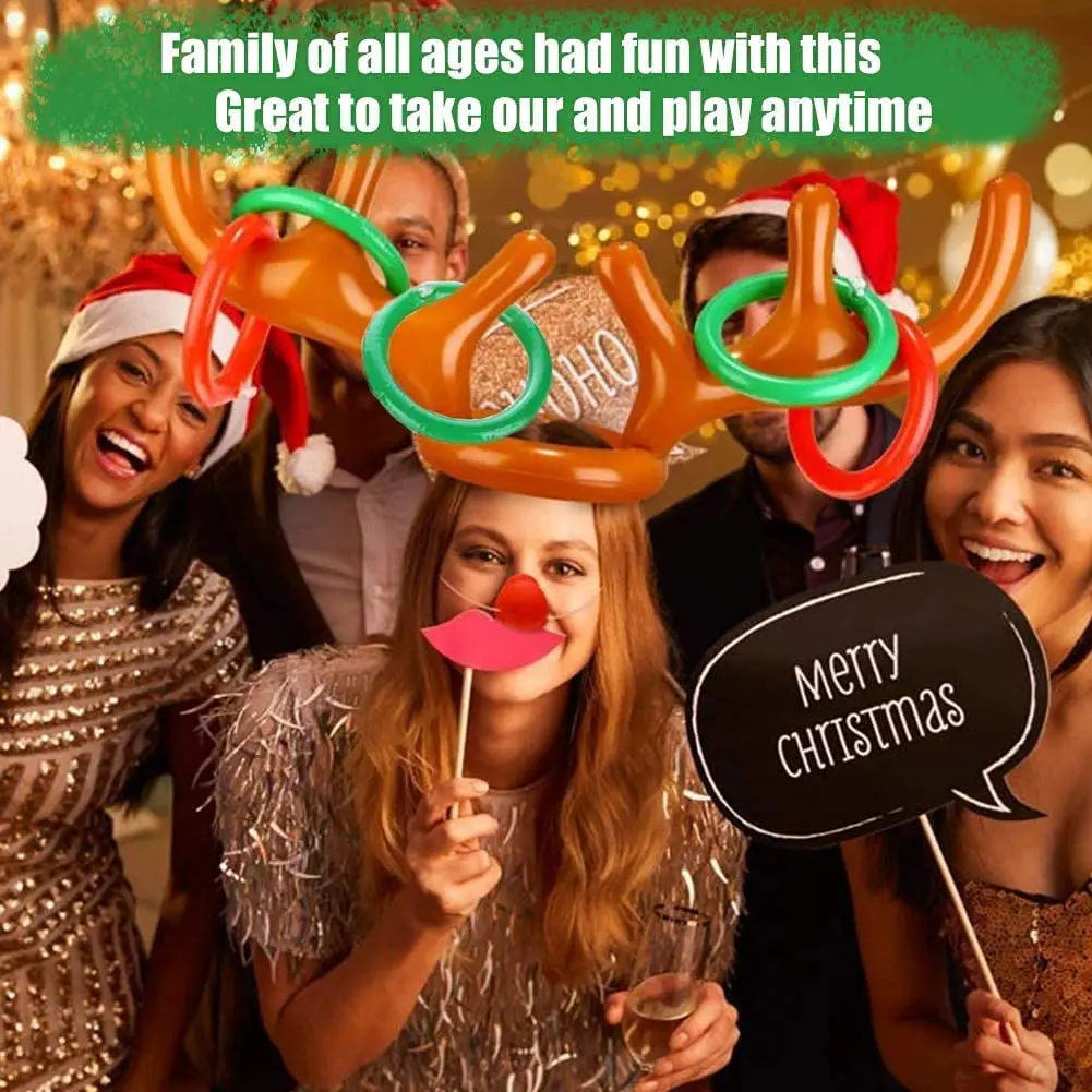 Inflatable Reindeer Antler Hat with Rings Toss Game Toy for Kids Adults Family Xmas Party Fun Multiplayer Game Decor Supplies - Image 4