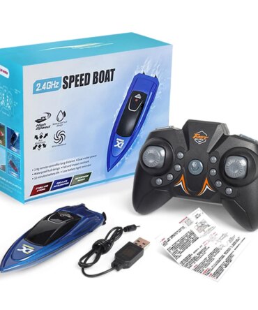 Waterproof 2.4GHz RC Boat High Speed Electric Ship Water Model with LED Lights Children Remote Control Ship Toy
