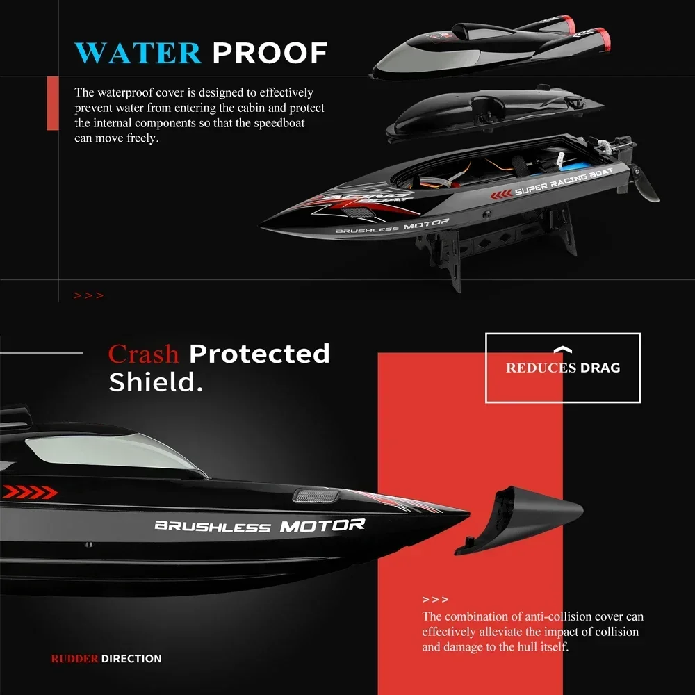 WLtoys WL916 RC Boat 2.4Ghz 55KM/H Brushless High Speed Racing Ship Remote Control Speedboat Toys For Adults with 2 Batteries - Image 5