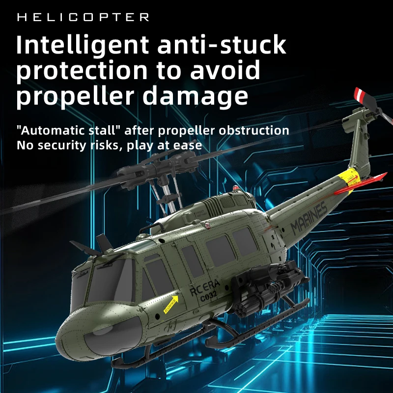 C032 UH-1 brushless RTF RC Helicopter 6-axis Gyroscope One Click 3D Flip Optical flow positioning UH1 helicopter model Hobby Toy - Image 4