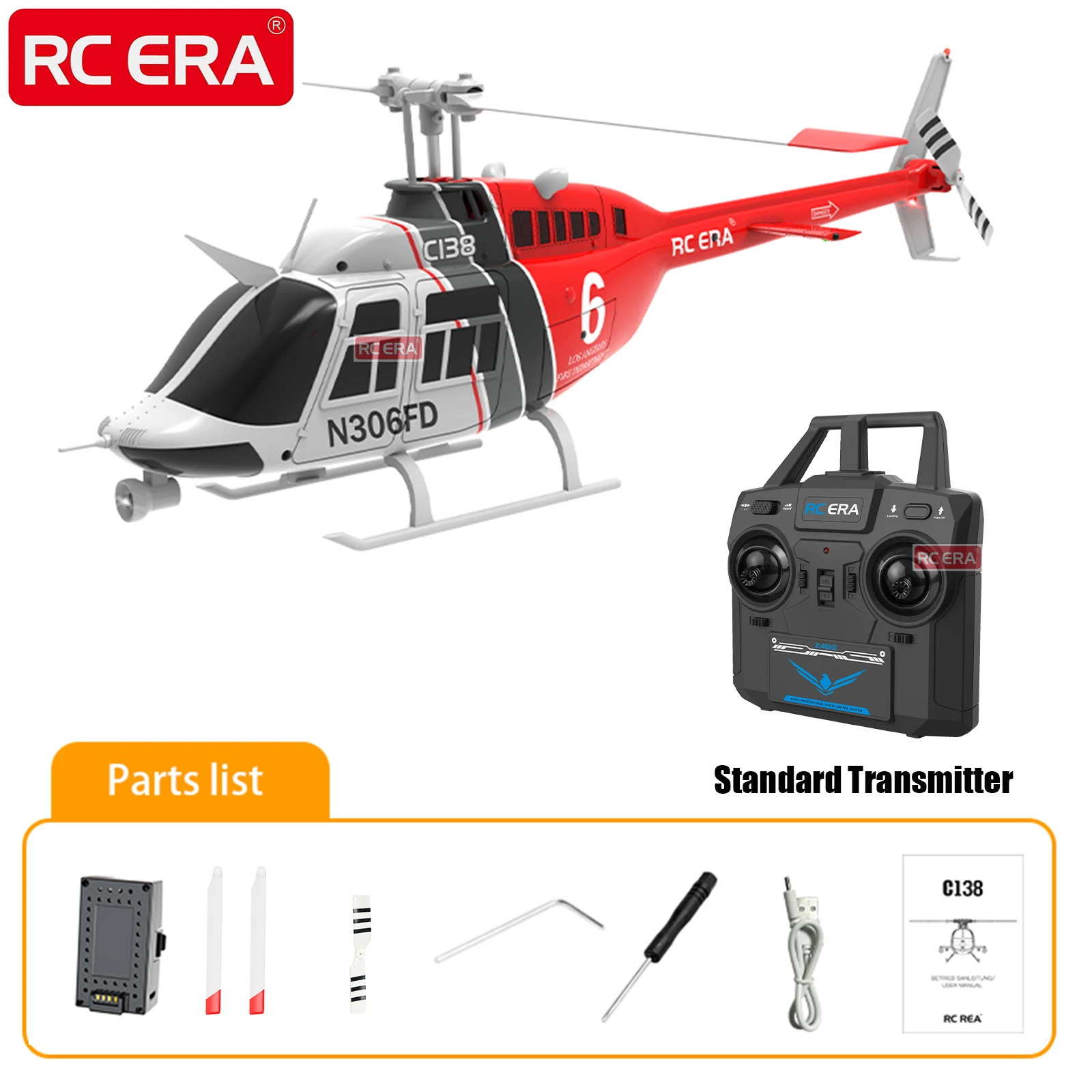 RC ERA C138 BELL 206 Jet Ranger 6-axis Gyro Stabilized Altitude Hold 4ch RC Helicopter Aircraft Hobby for Adults -RTF - Image 4
