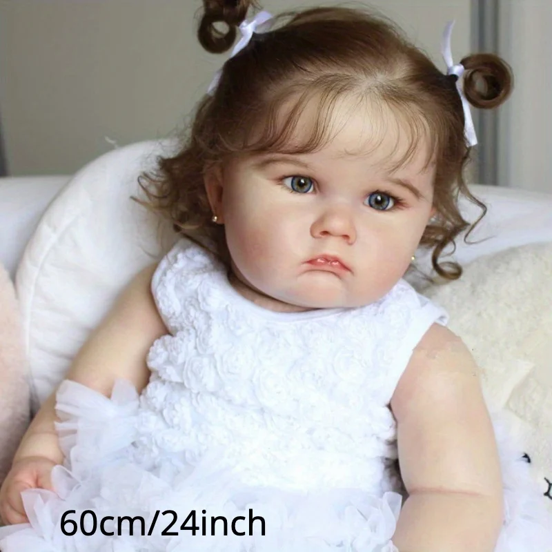 1PC lifelike 24-inch realistic reborn doll with 3D painted skin and soft vinyl limbs - a white dress for a child girl - Image 4