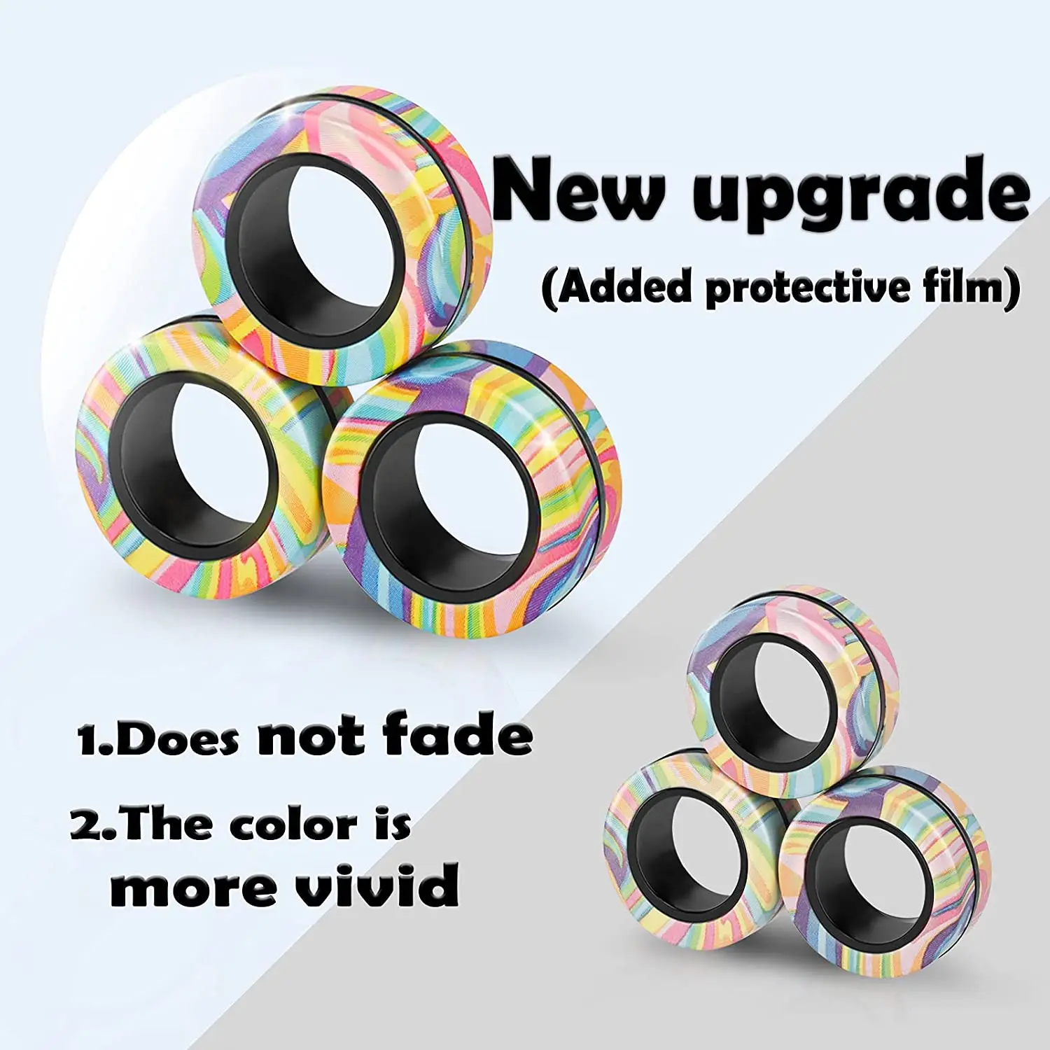 3pcs Finger Magnetic Rings Colorful Fidget Toy Set Adult Magnets Spinner Rings for Relieve Stress Anxiety Relief Therapy - Image 2