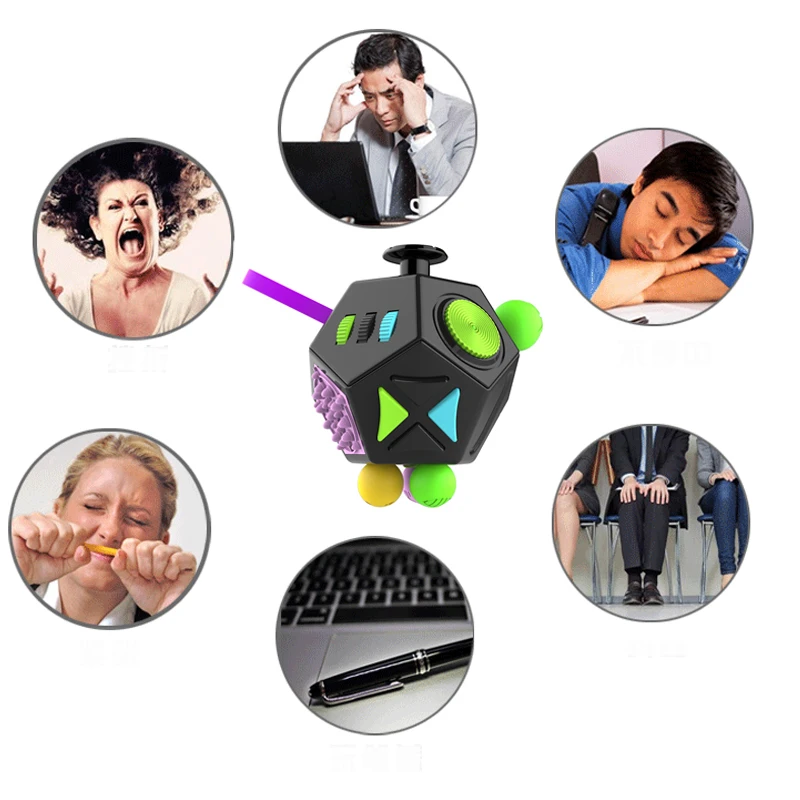 6/12 Sides Cube Decompression Toy Rainbow Stress Relief Autism ADHD OCD Anxiety Sensory Toys Fingertip Desk Toy for Kids Adult - Image 3