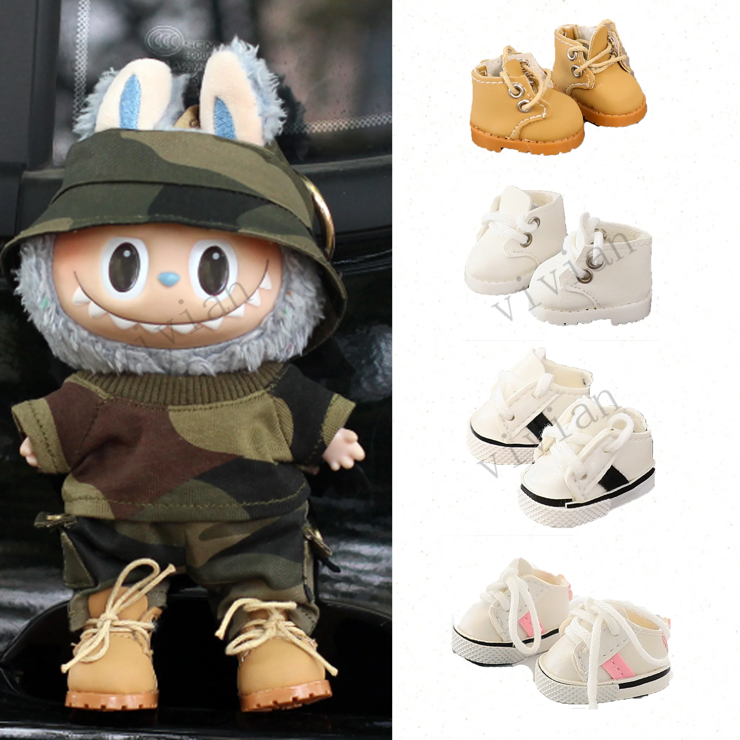 For Ropa LABUBU 15/17cm Cotton Dolls Shoes Toys Casual Sports Canvas Shoes Martin Boots Dolls Accessories for labubu outfits - Image 3