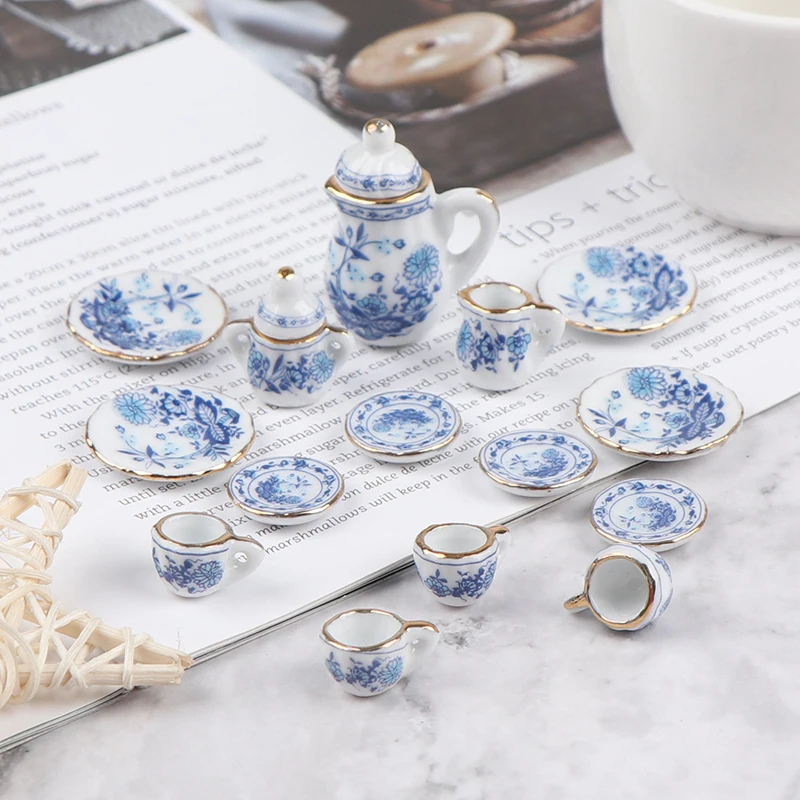 15Pcs 1:12 Dollhouse Miniature Tableware Porcelain Ceramic Tea Cup Set Model Kitchen Accessories For Doll House Decor Toys Gift - Image 5