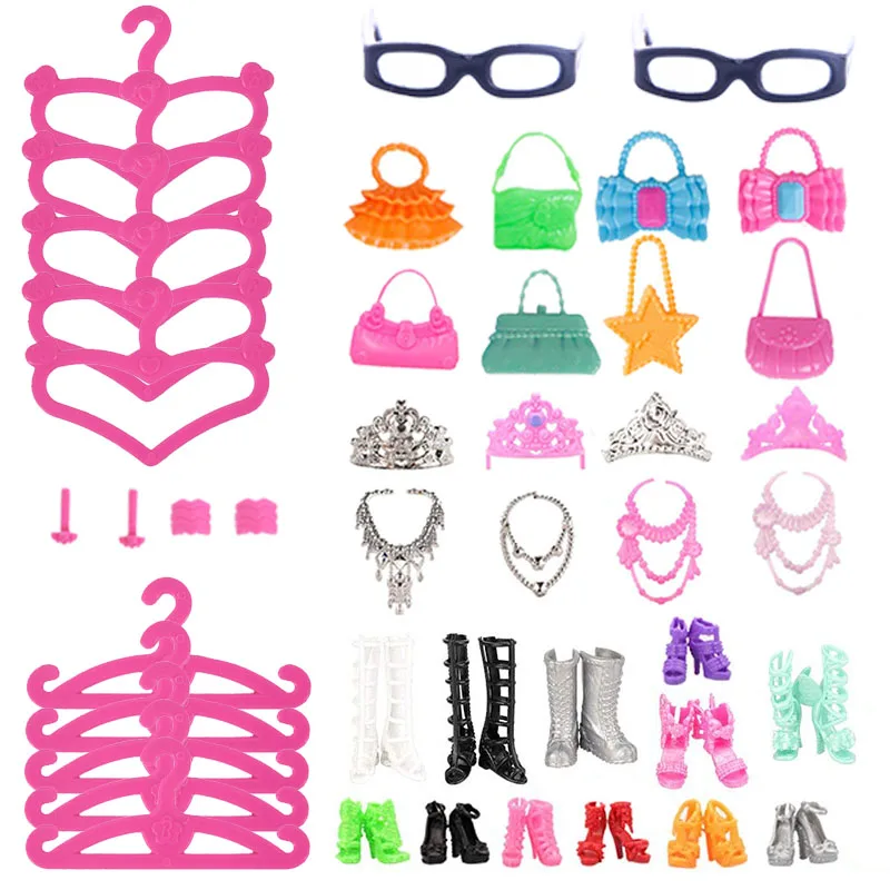 45 Item/Set Doll Accessories=5*Doll Clothes Dress+40*Doll Accessories Doll Shoes Boots Necklaces Glasses Hangers etc For Barbie - Image 5