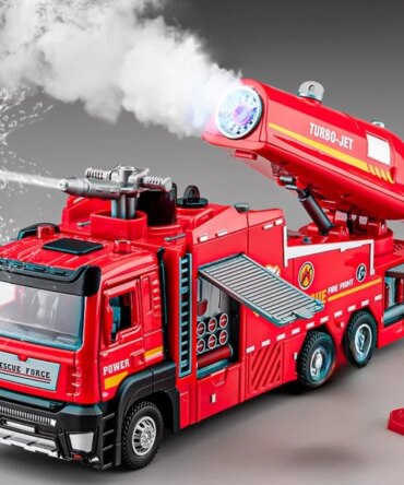 1:32 Scale Water Spray Fire Truck Model Ladder Trucks Toy Car Sound Light Pull Back Doors Opened Vehicle Collection Boys Gift