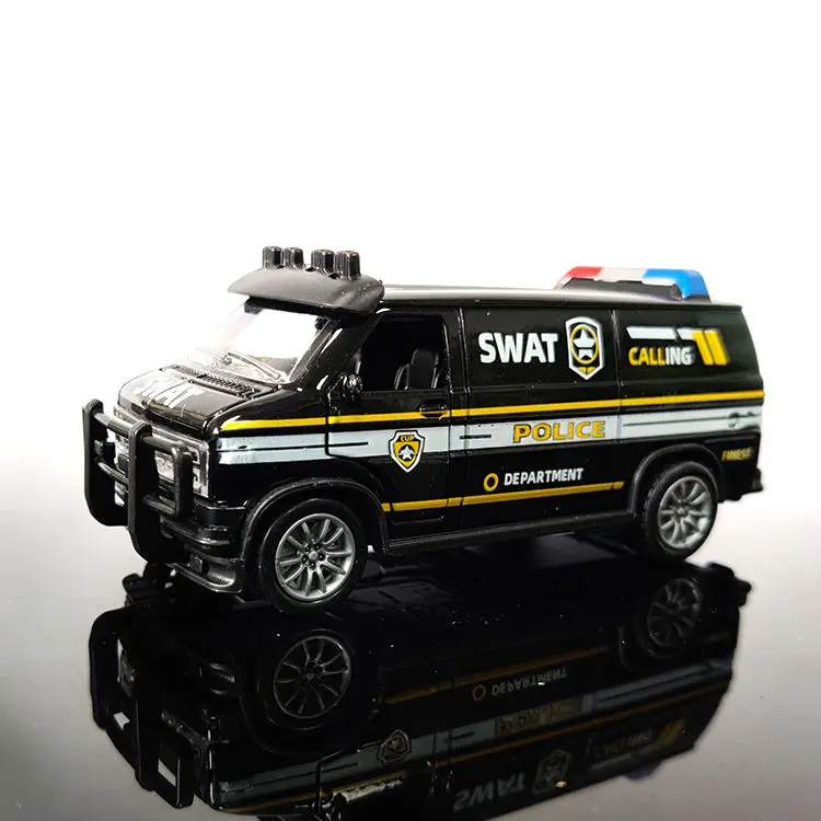 Van Police Car Model Simulation Alloy Toy Pull Back Car - Image 5
