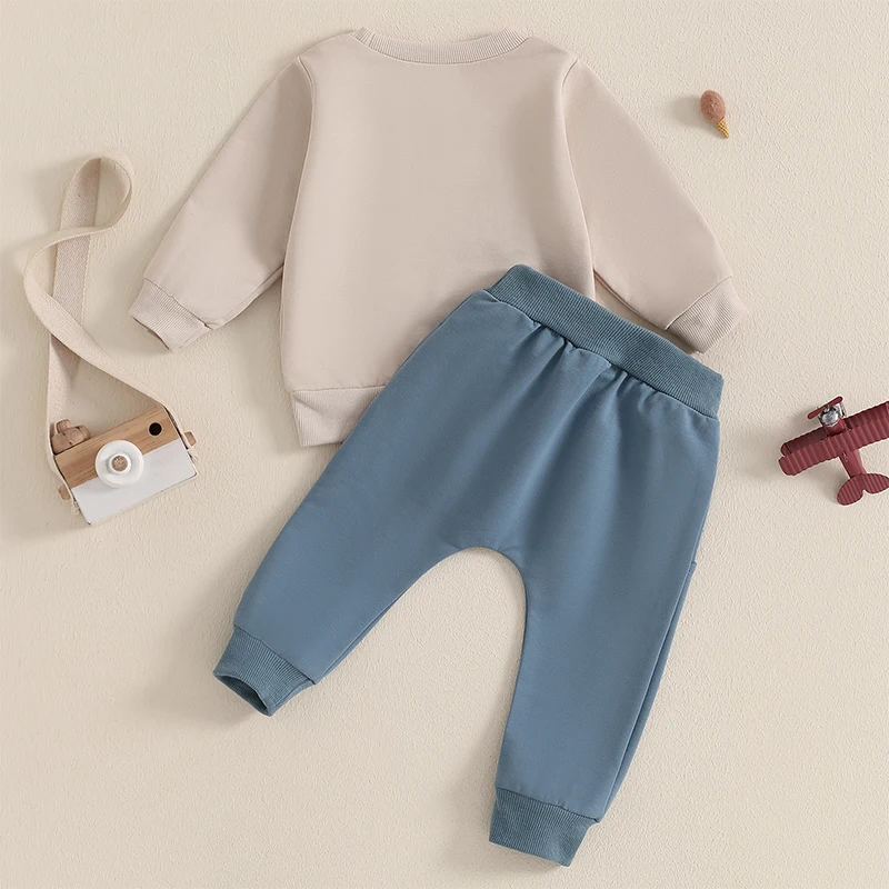 Citgeett Autumn Toddler Boy Outfits Embroidery Long Sleeve Sweatshirt Solid Pants Set Spring Fall Clothes - Image 3
