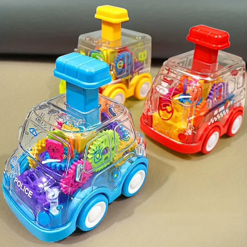 1pc Transparent Move Gear Car Press and Go Toy Car Cartoon Inertial Pull Back Cars Bus Toy Boy and Girl Gift - Image 5