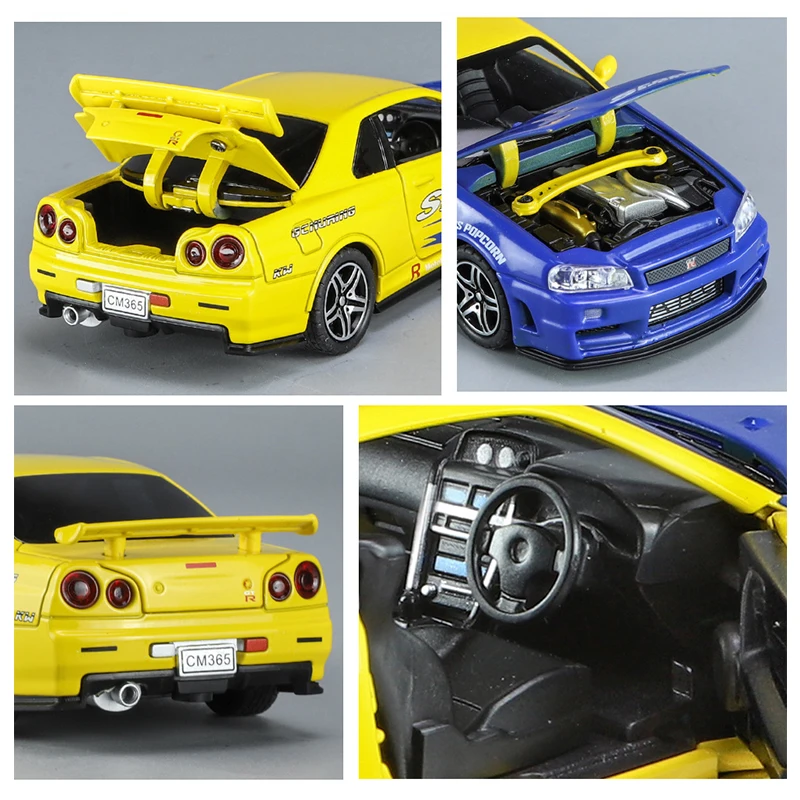 1:32 GTR R34 SKYLINE Fast Alloy Simulation Car Model Diecasts & Toy Vehicles And Furious Cars Decoration Toys For Children Boy - Image 5