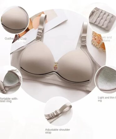 Mom Brassiere Without Steel Ring Breathable Gathered Ladies Underwear Non-magnetic Thin Cup Glossy Obese Female Ladies Bra