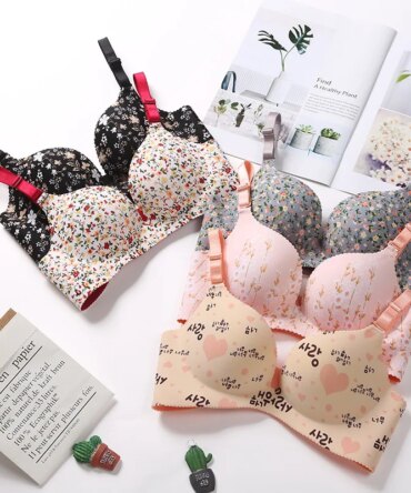 Women Flower Print Seamless Bra  Lingerie Floral Push Up Bras One-Piece Underwear