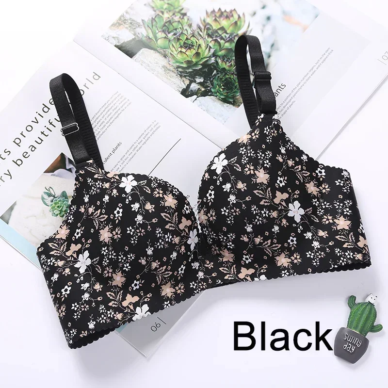 Women Flower Print Seamless Bra Lingerie Floral Push Up Bras One-Piece Underwear - Image 3