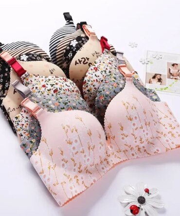 Women Flower Print Seamless Bra  Lingerie Floral Push Up Bras One-Piece Underwear