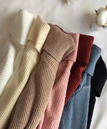 2024 Autumn Winter Thick Sweater Women Knitted Ribbed Pullover Sweater Long Sleeve Turtleneck Slim Jumper Soft Warm Pull Femme