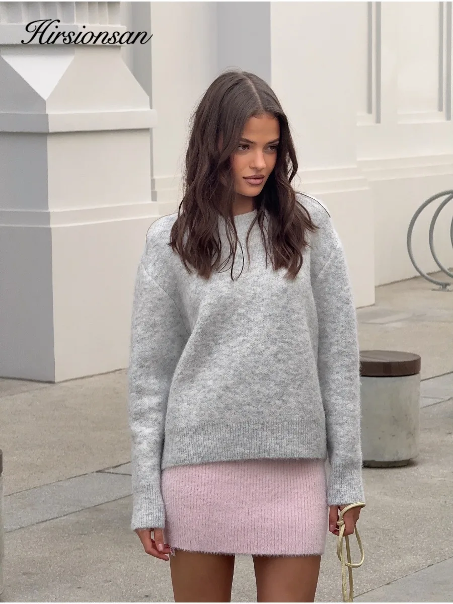 Hirsionsan Basic O Neck Basic Sleeve Sweater Women 2025 Oversized Short Knitted Wool Pullover Female Casual Thick Warm Soft Tops - Image 3