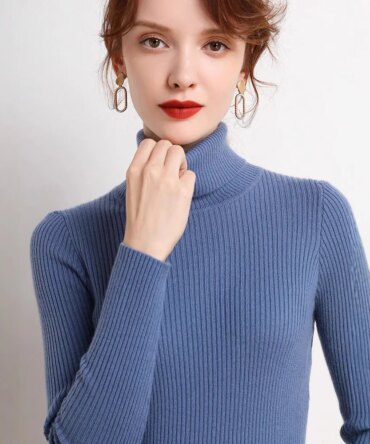 Autumn and winter new Korean slim fit women's pullover sweater knitted sweater pull up women's high neck sweater women