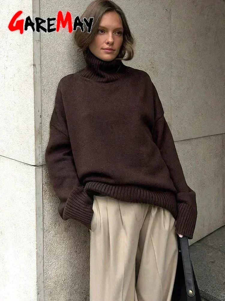 Autumn Women's Knitted Sweater Oversize High Collar Yellow Vintage Pullover Soft Winter Warm Vintage Red Sweaters for Women - Image 5