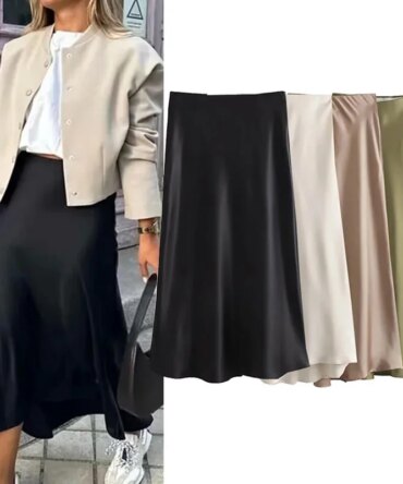 Willshela 2024 Black Satin Skirt Woman High Waist Elegant Long Skirts For Women Fashion Summer Midi Skirt Office Women's Skirts