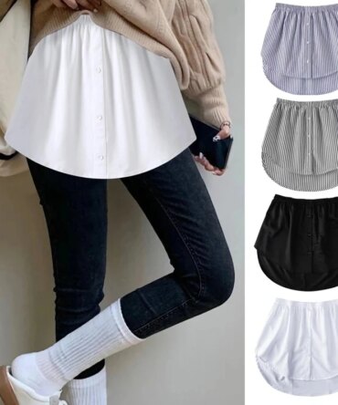Women Girls Shirt Blouse Extender Adjustable Layering Faux Top Lower Sweep Mini Skirt False Hemline Splitting Underskirt