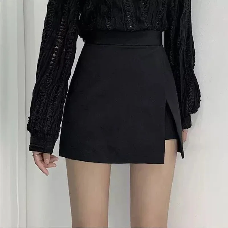 Black Mini Skirts Women Irregular Side Slits High Waist A Line Shorts Skirts Summer Korean Fashion Chic Hip Wrap Skirt Female - Image 5