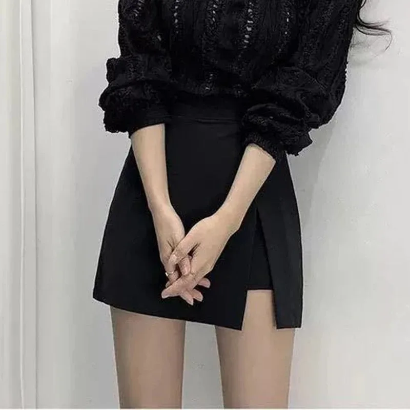 Black Mini Skirts Women Irregular Side Slits High Waist A Line Shorts Skirts Summer Korean Fashion Chic Hip Wrap Skirt Female - Image 4