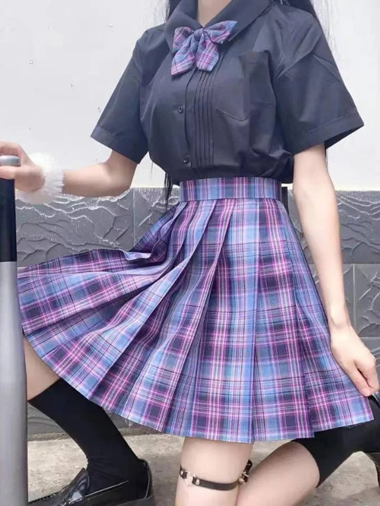 ZOKI Plaid Women Pleated Skirt Bow Knot Summer High Waist Preppy Girls Dance Mini Skirt Cute A Line Harajuku Japan Faldas