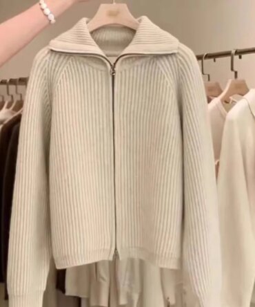 100% Merino Wool Women's Lapel Zipper Cardigan Autumn Winter Thick Casual Fashion Knitted Cashmere Sweater
