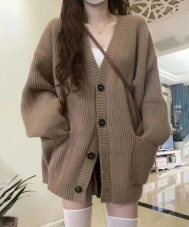 Autumn Winter Women Cardigan Sweater Coats Fashion Female Long Sleeve V-neck Loose Knitted Jackets Casual Sweater Cardigans