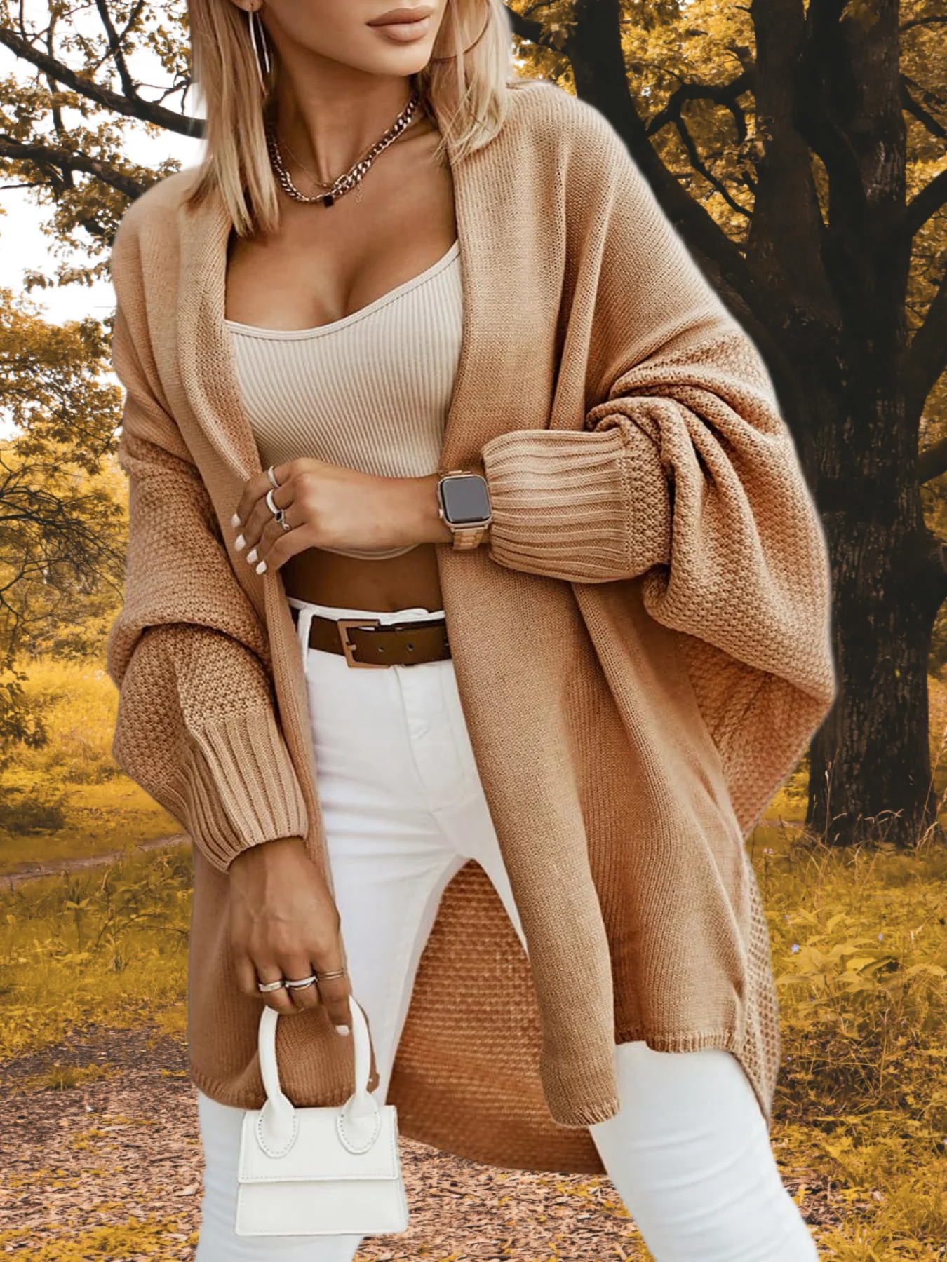 Women's 2025 Fall WinterTrendy Oversized Open-Front Batwing Sleeve Long Cardigan Sweaters Coat - Image 5