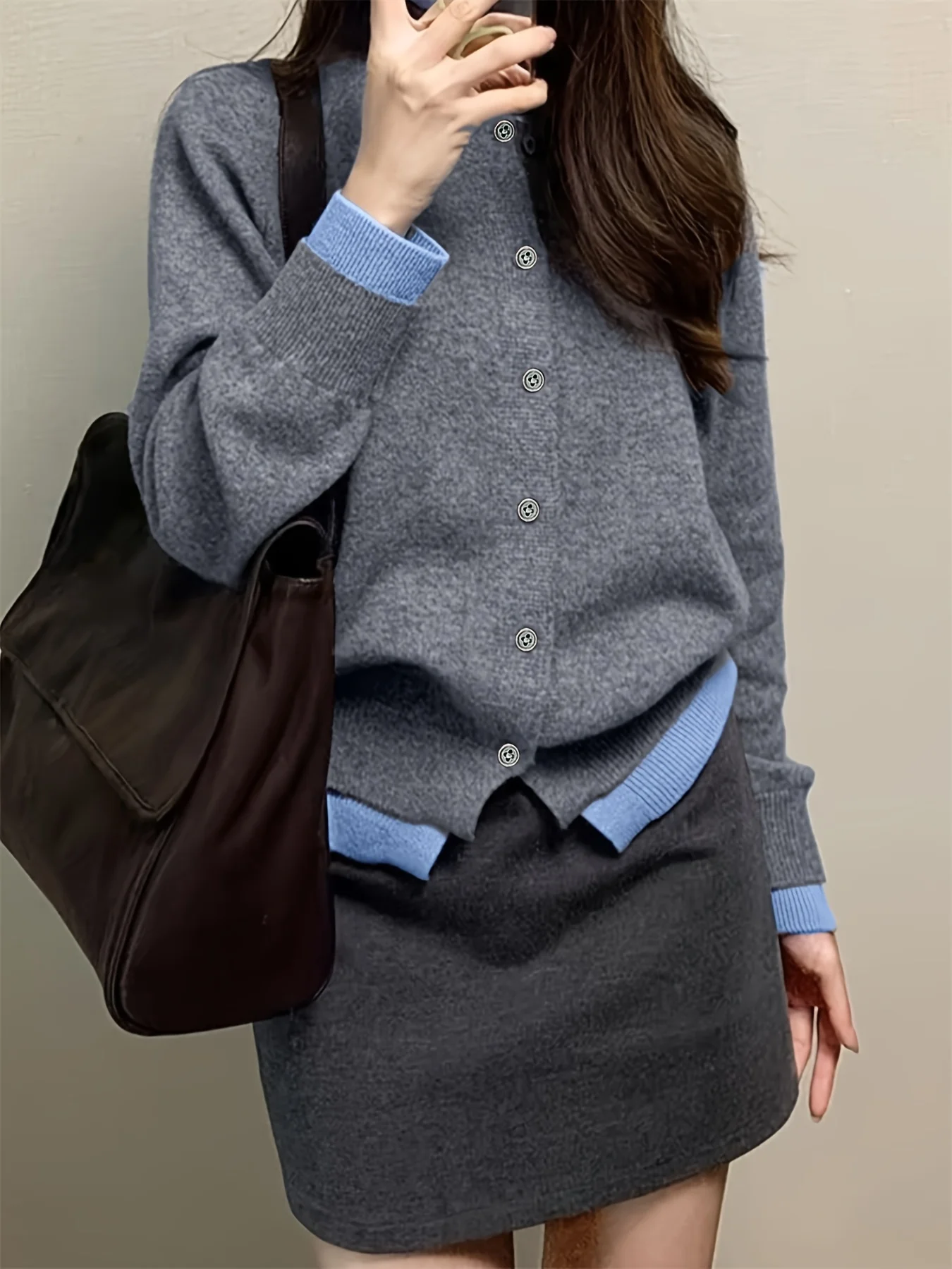 Autumn and Winter New Fashion Woman Sweater Gray Soft Knitted Sweater Top Casual and Versatile Button-up Cardigan Jacket - Image 6