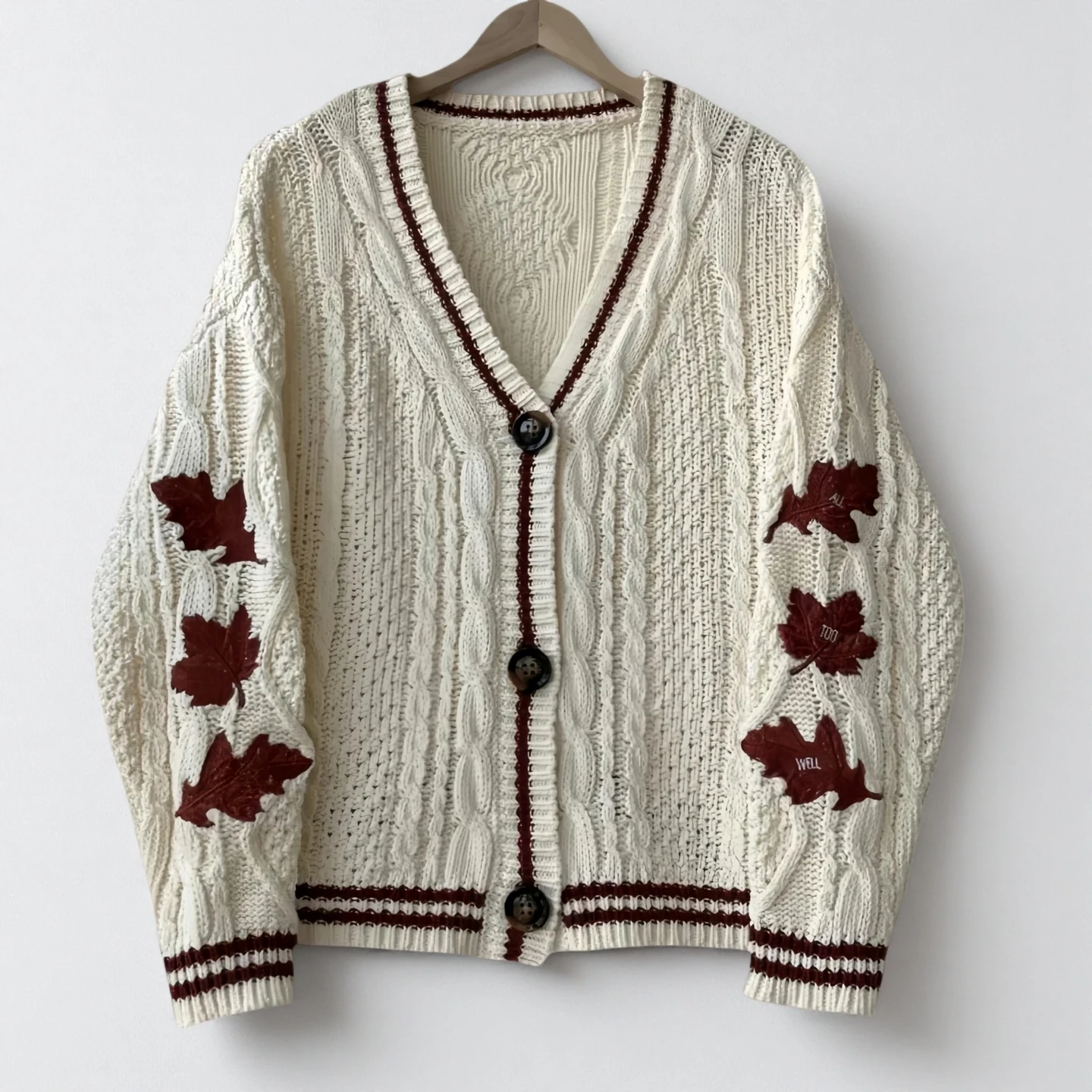 Autumn Red Maple Leaf Embroidered Leaves Knitted Cardigan Women Winter V-neck Single Breasted Show Y2k Style Cardigans Girls - Image 4