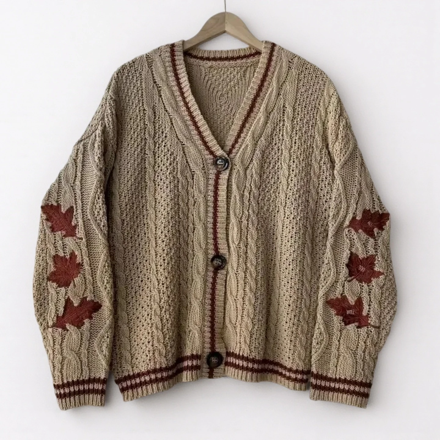 Autumn Red Maple Leaf Embroidered Leaves Knitted Cardigan Women Winter V-neck Single Breasted Show Y2k Style Cardigans Girls - Image 3