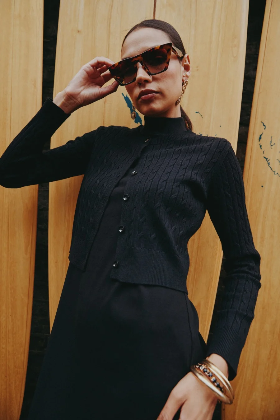 AS AW25 new design knitting cable cardigan + ribbing mockneck dress maxi length match for lady wear - Image 5